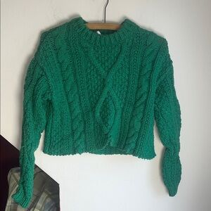 Free People Emerald Cable Knit Cropped Crew Sweater XS